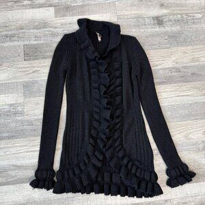 Elisabetta black mohair wool ruffle front made in Italy cardigan size small K5